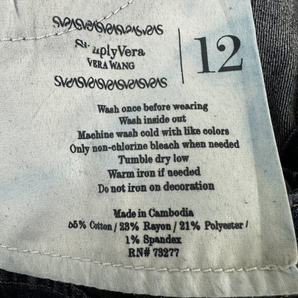 Simply Vera Vera Wang Straight Crop Women's size 12 Dark Wash Blue Denim Jeans - Picture 3 of 4